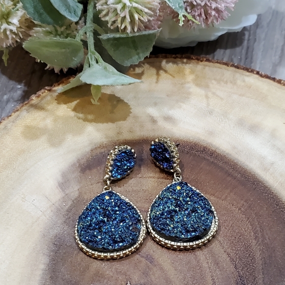 White House Black Market Jewelry - WHBM blue drusy drop earrings